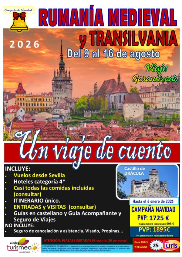 RUMANIA MEDIEVAL Y TRANSILVANIA – 9 AL 16 DE AGOSTO 2026