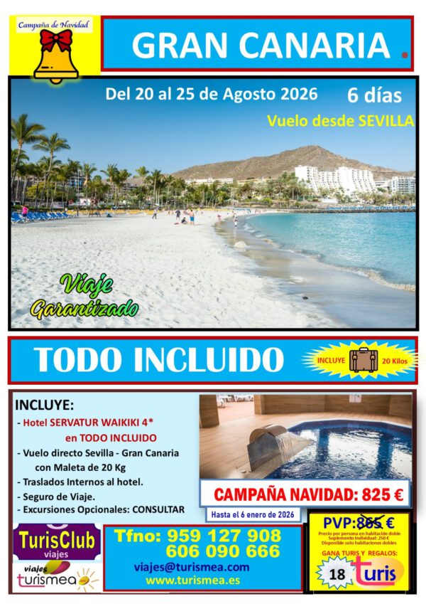 GRAN CANARIA – 20 AL 25 AGOSTO 2026