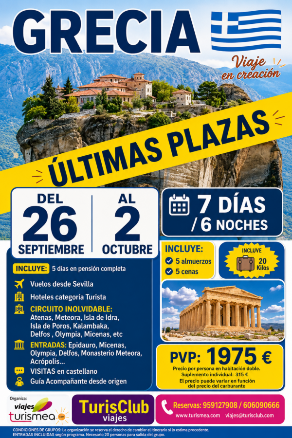 GRECIA – 26 DE  SEPTIEMBRE AL 2 DE OCTUBRE 2026