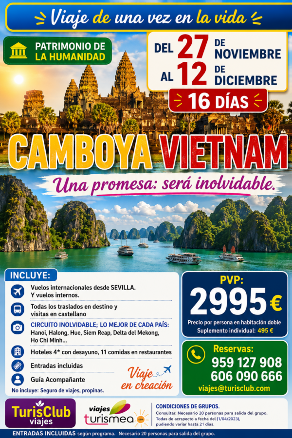CAMBOYA VIETNAM – 27 NOVIEMBRE AL 12 DICIEMBRE 2026